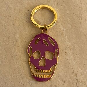 NWOT Alexander McQueen Gold and Purple Skull Keychain